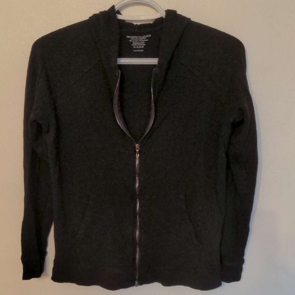 Majestic Filatures Zip Up Black Hoodie Sweater Women’s Lightweight Layer Small